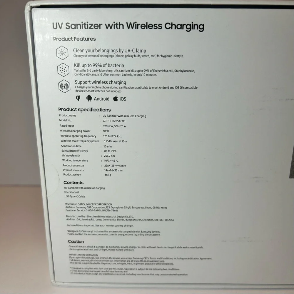 Samsung Electronics Qi Wireless Charger & UV Sanitizer US Version GP-TOU020SACWU